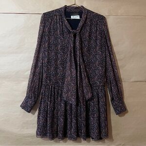 Saint Laurent | Silk Chiffon Paisley Print Mini Dress Tie Neck Size 4 (FR 36)